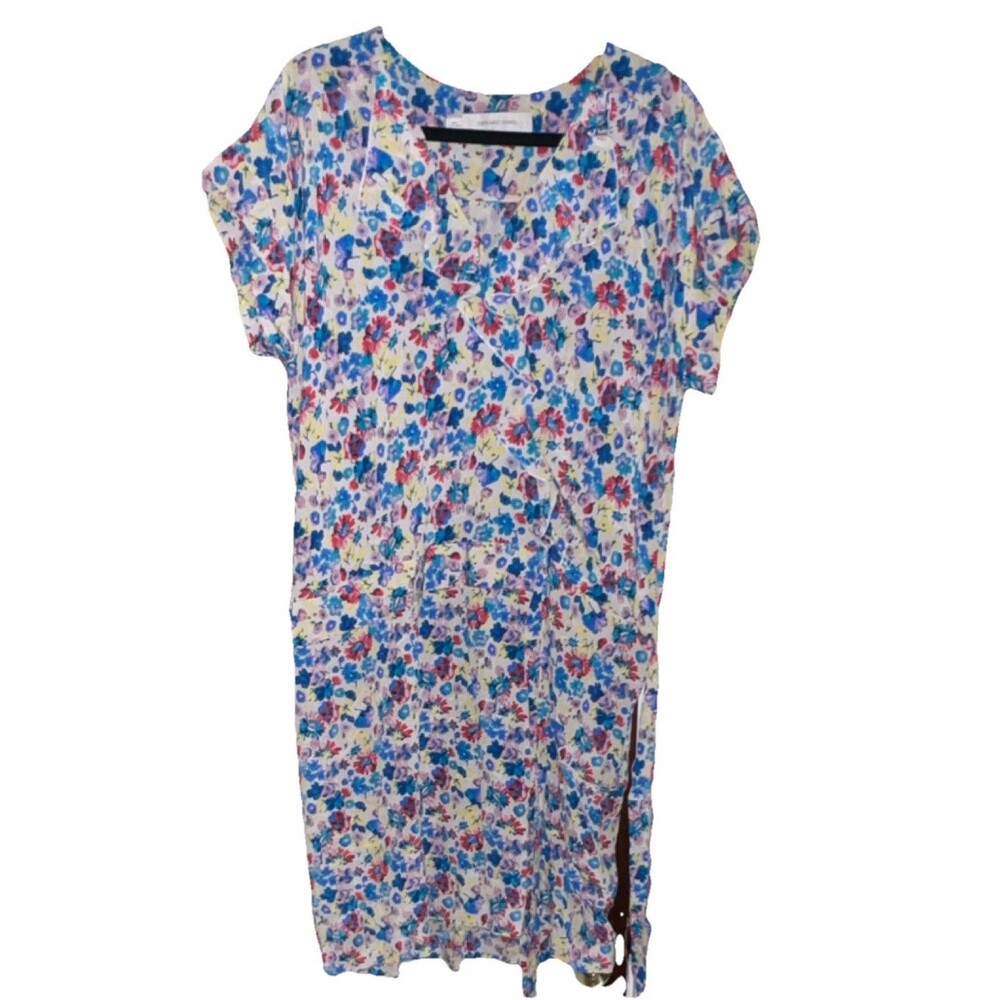 GERARD DAREL Floral Silk Faux Wrap Midi Dress V-Neck Ruffle Short Sleeve EU 44